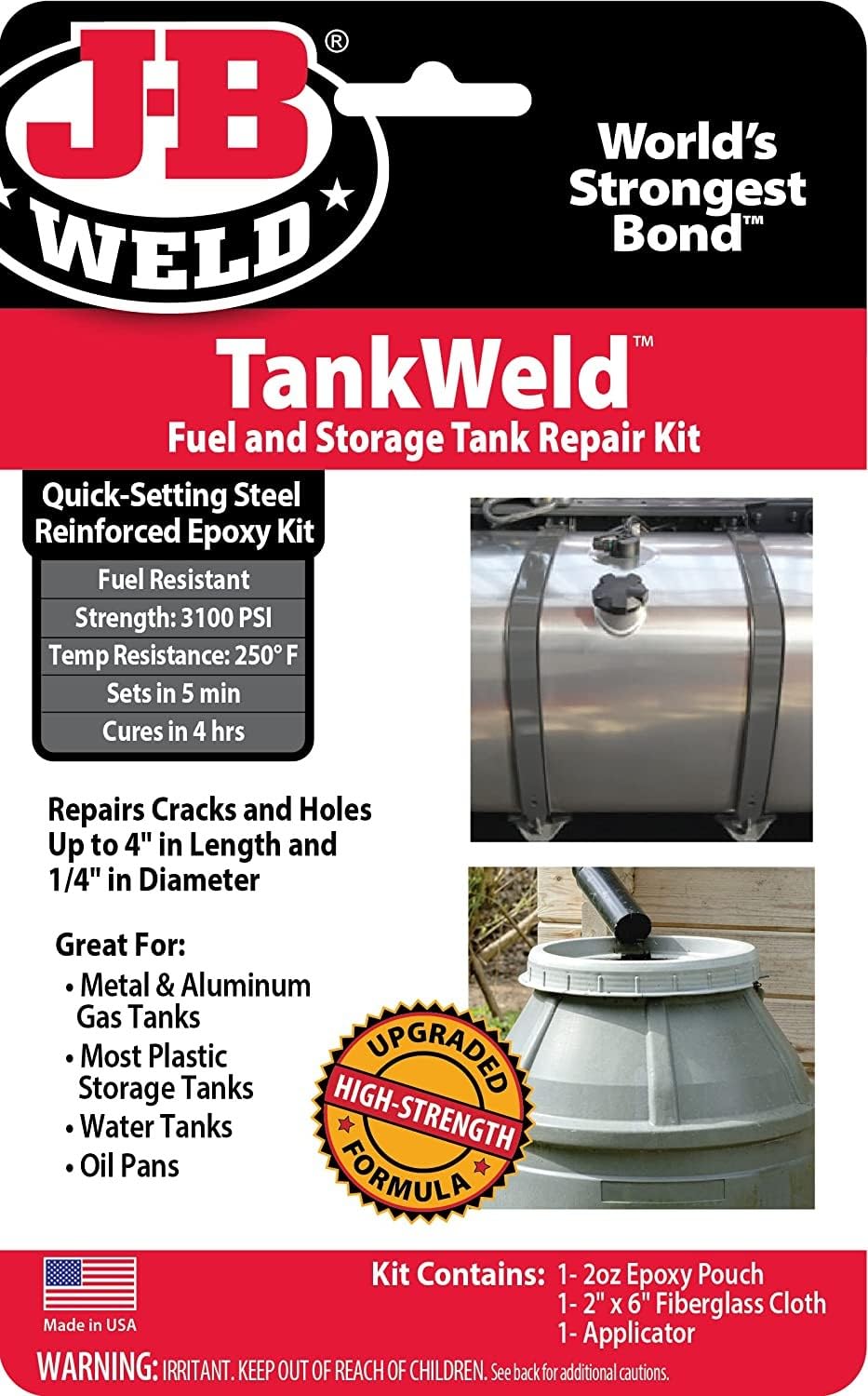 J-B Weld 2110 gray fuel tank repair kit performing tank-weld for leak repair