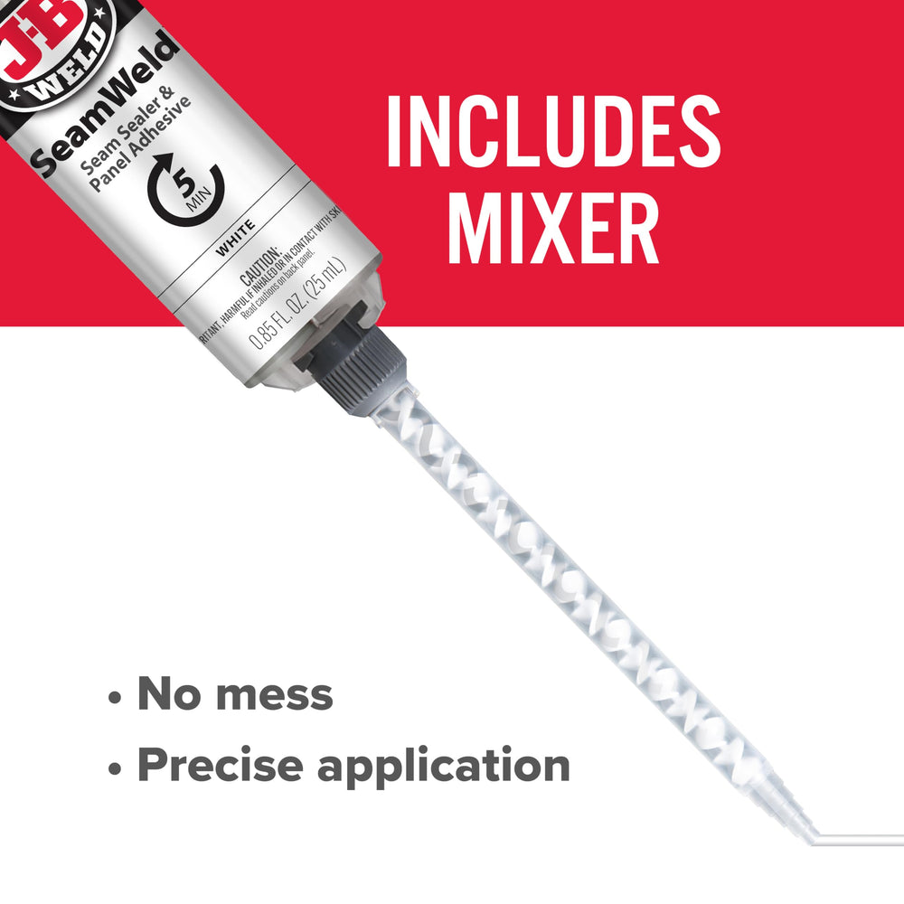 JB Weld SeamWeld static mixer ensures clean, even dispensing during bonding.