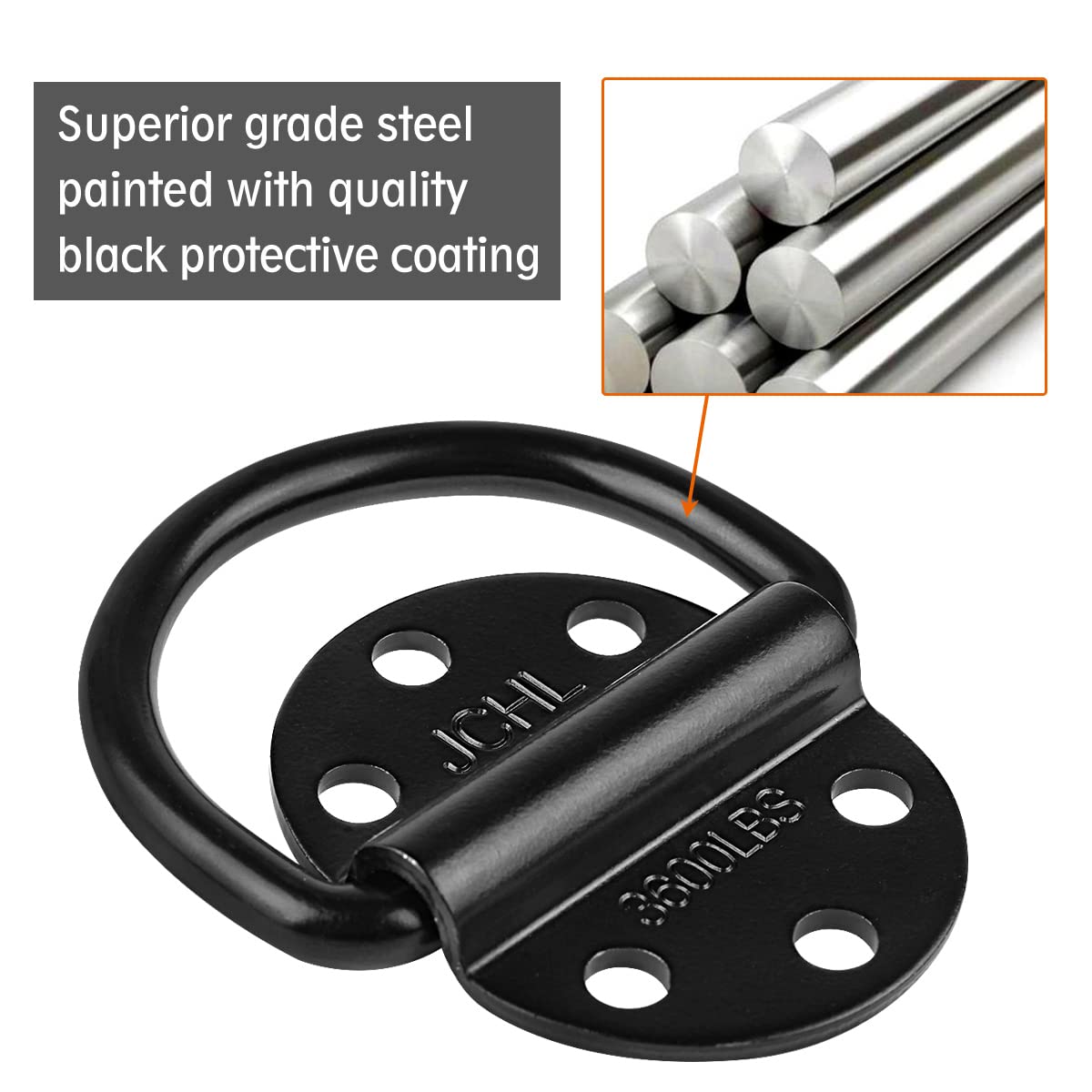JCHL zinc-plated D-rings close-up highlights corrosion resistance
