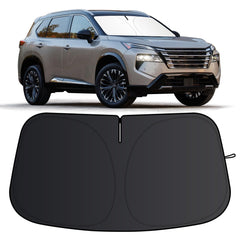 JCRNBU windshield sunshade on Rogue 2021-2026, front view, blocks UV rays