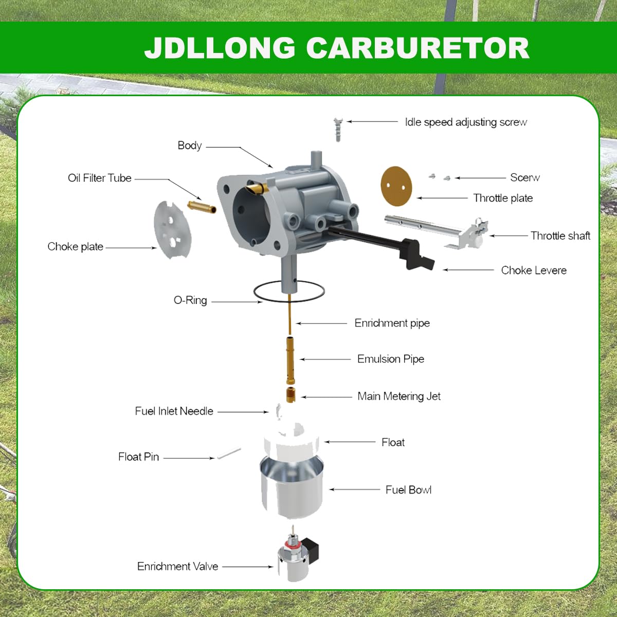 Durable JDLLONG FR691V carburetor construction supports long-term lawn maintenance.