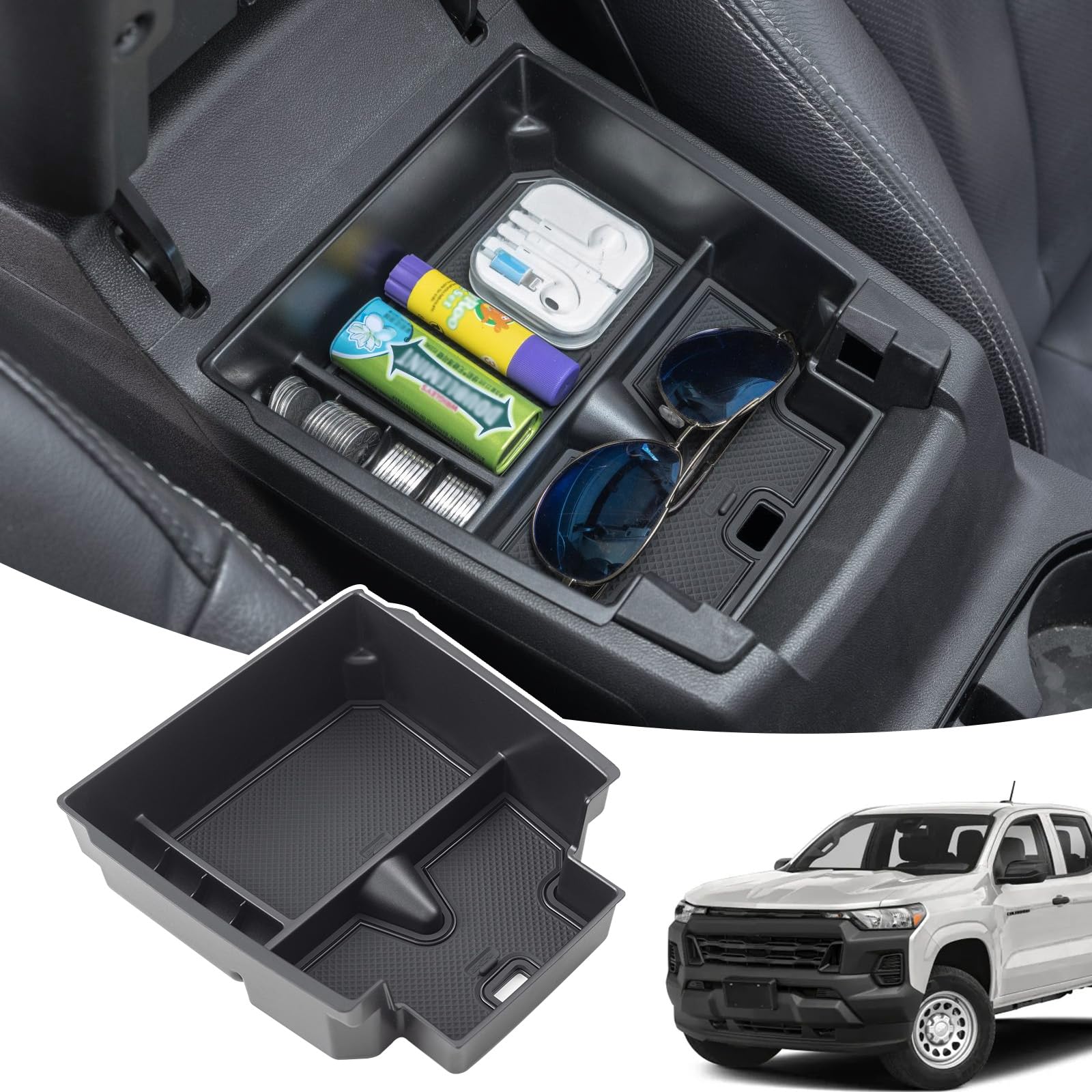 JDMCAR armrest center console organizer fits Colorado/Canyon and keeps essentials within reach.