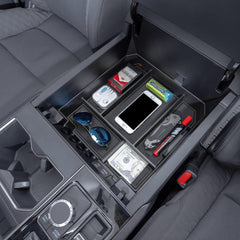 JDMCAR center console organizer for Tundra — top view highlights organized storage.