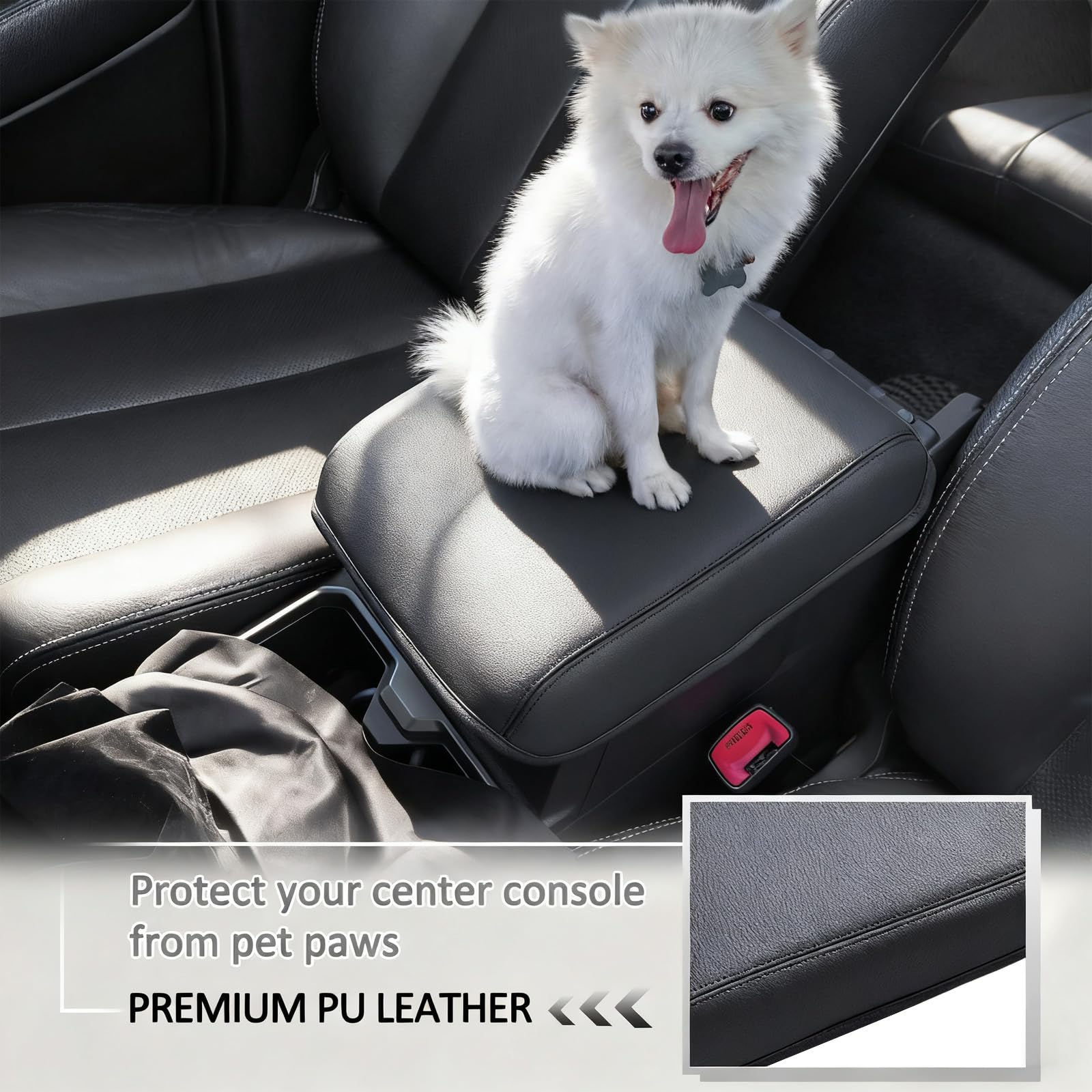 JDMCAR console cover waterproof PU leather protects the sides and top.