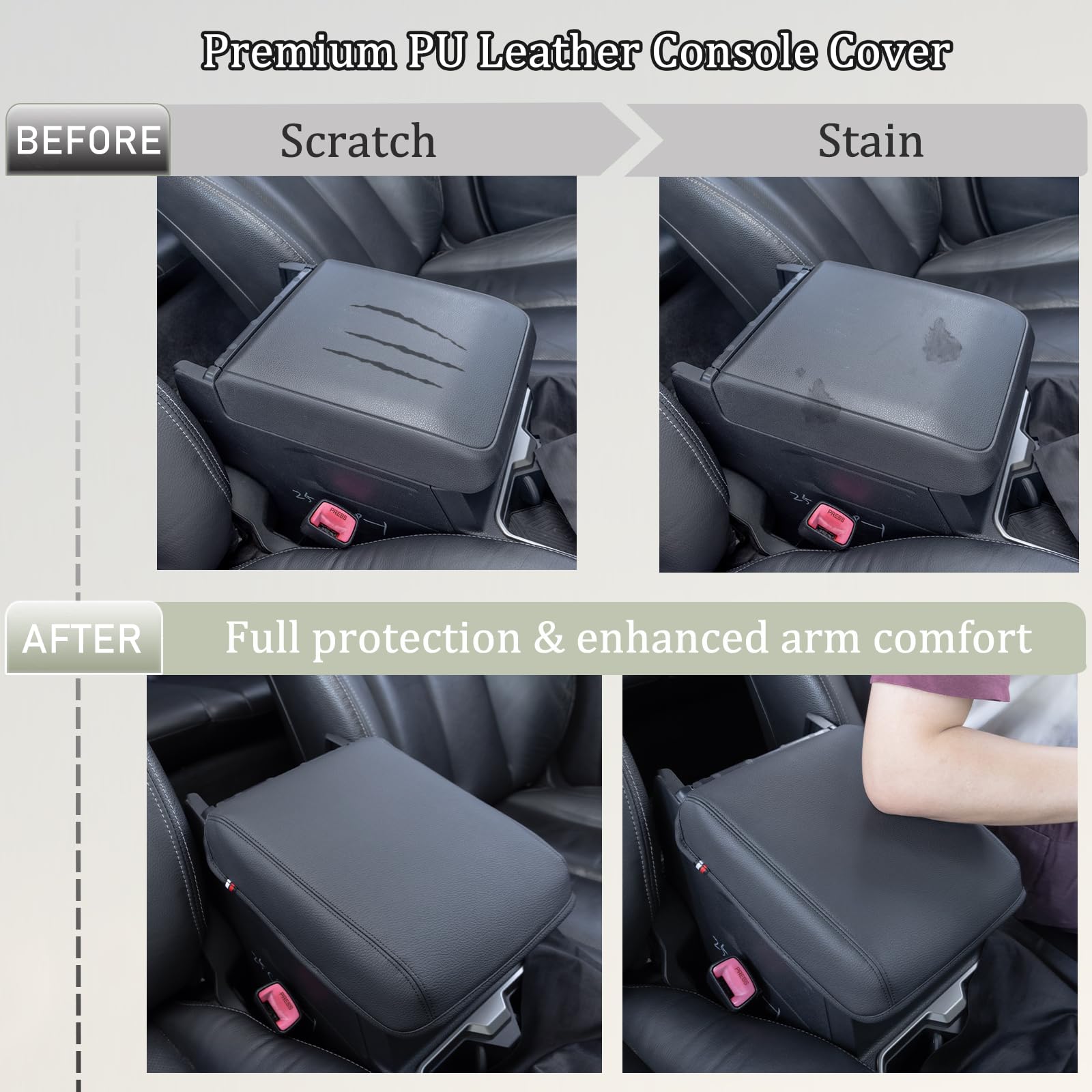 JDMCAR PU leather armrest protector adds soft support for elbows.