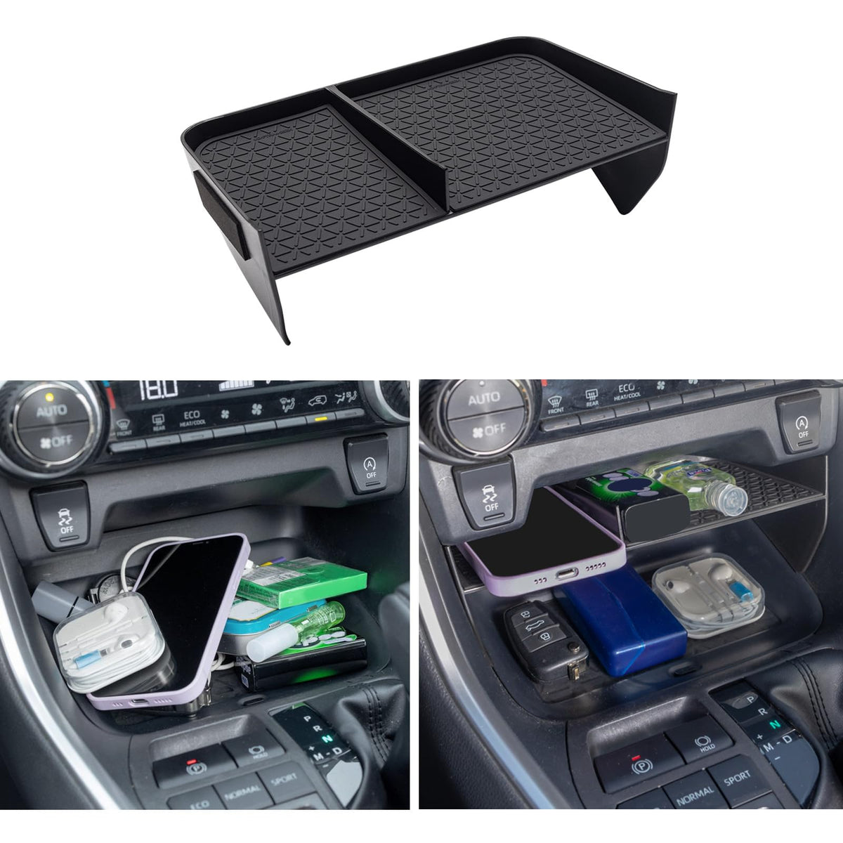 JDMCAR center console organizer fits Rav4 snugly, keeping small items within reach.