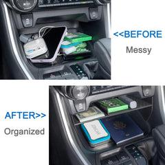 JDMC Rav4 double-layer storage tray provides extra organization for phones and cards.