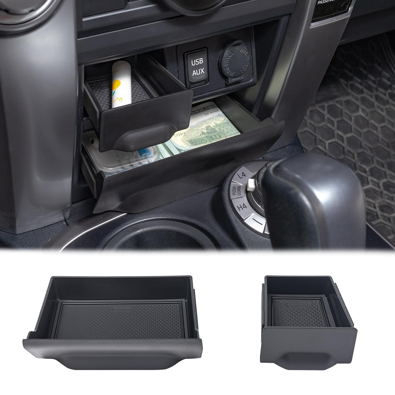 JDMCAR front cubby storage drawer adds quick-access organization.