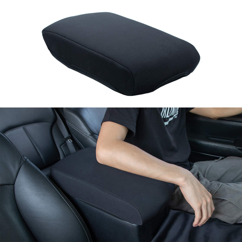 JDMCAR center console cover front view; snug fit protects armrest from wear.