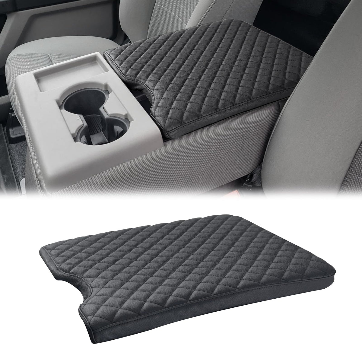 JDMCAR armrest cover top view on a 40/20/40 jump seat protects surface and adds style