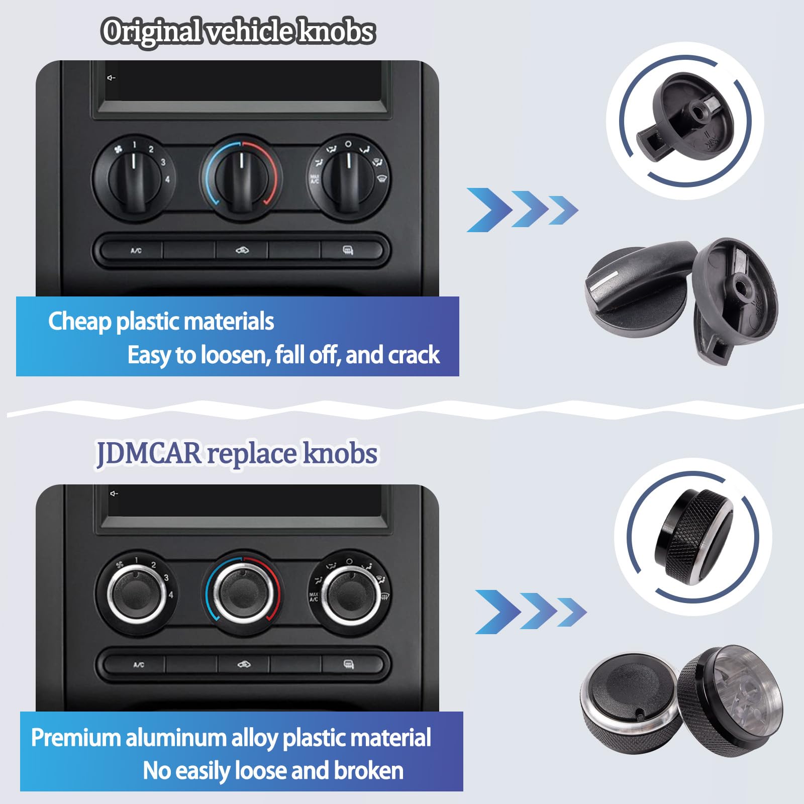 JDMCAR ac control knob illumination enhances dashboard readability in low light