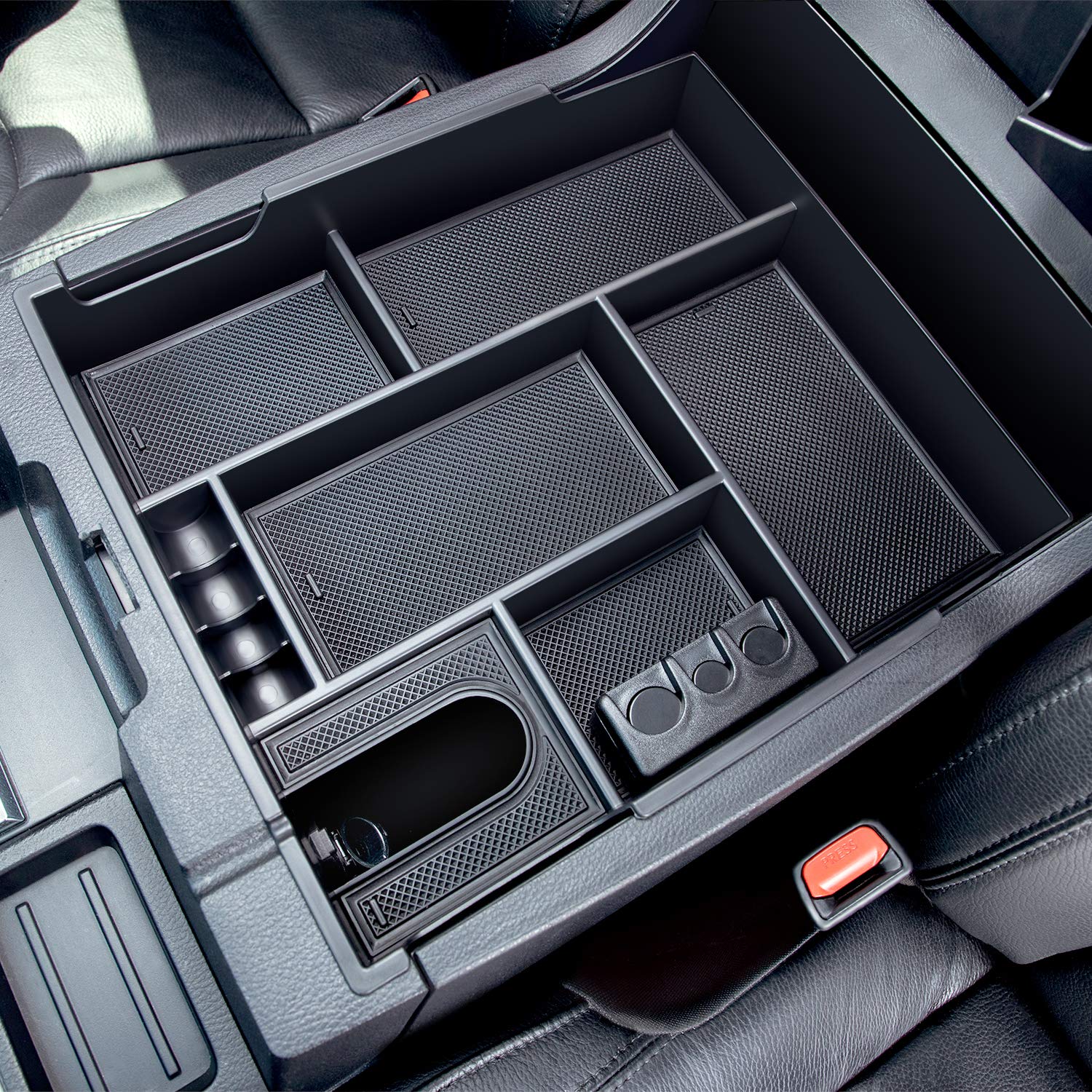 JDMCAR center console organizer for Toyota Tundra full tray keeps items organized.