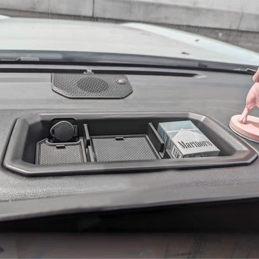 JDMCAR dashboard tray in-dash storage makes small items easy to access.