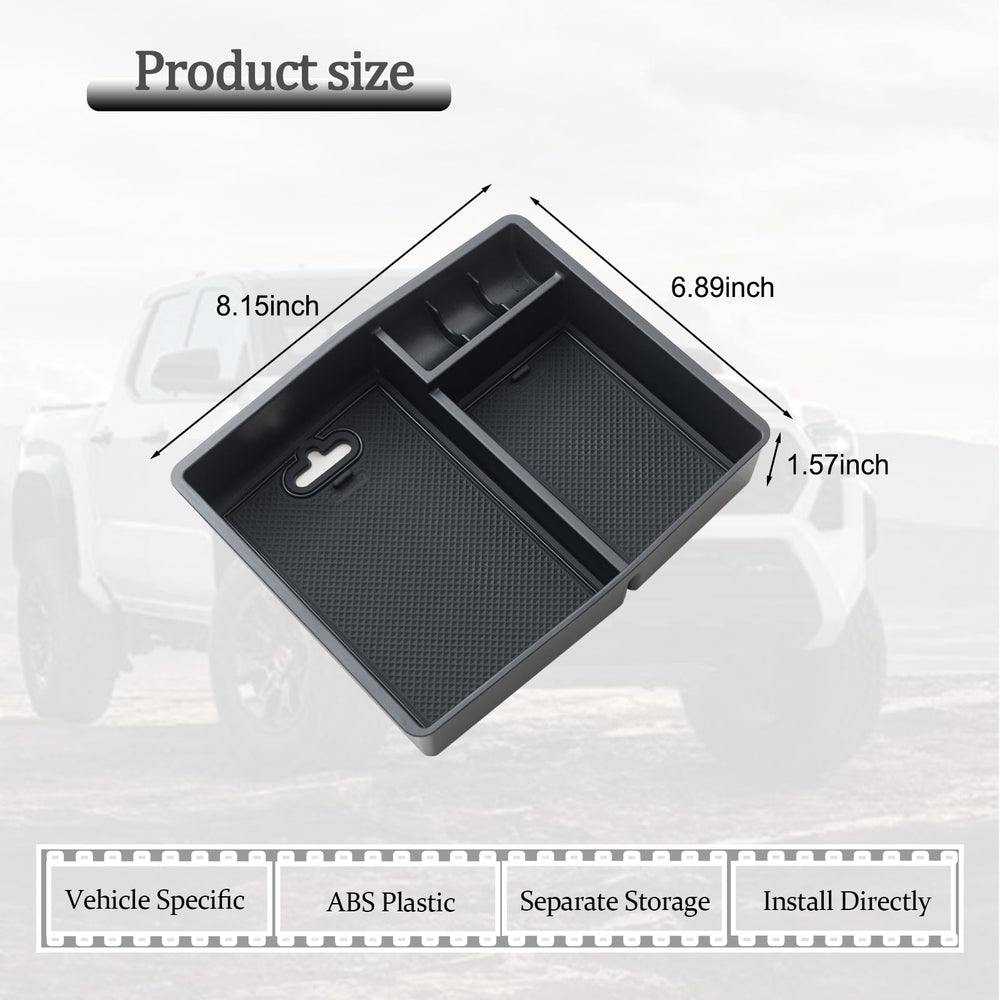 JDMCAR easy install and cleanup design fits Tacoma center console without hindering access.