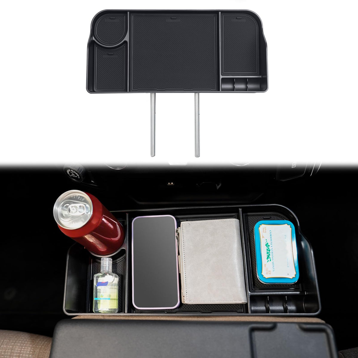 JDMCAR front center headrest tray close-up in durable ABS for long-lasting organization