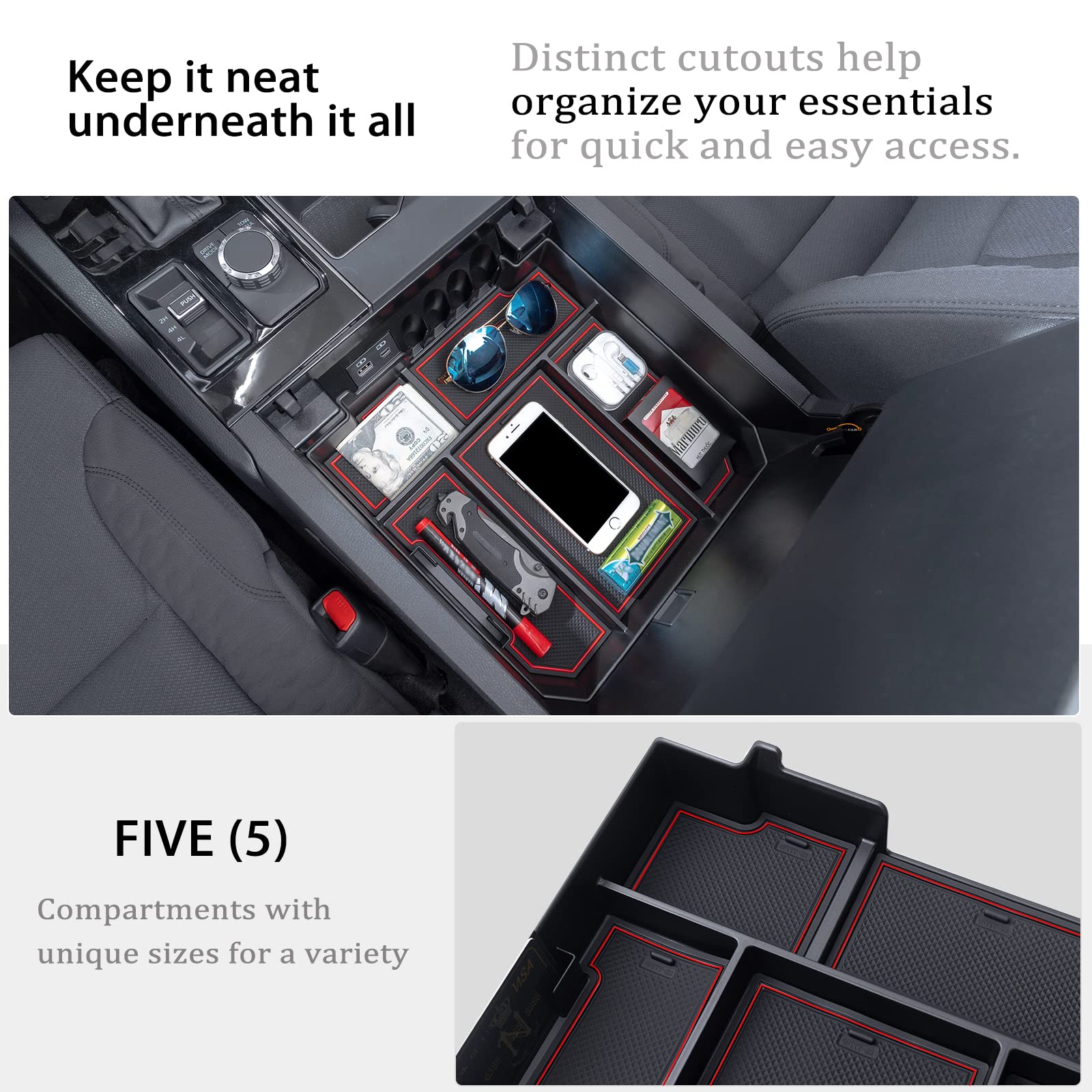 JDMCAR tundra five compartments storage helps organize wallet sunglasses and cards