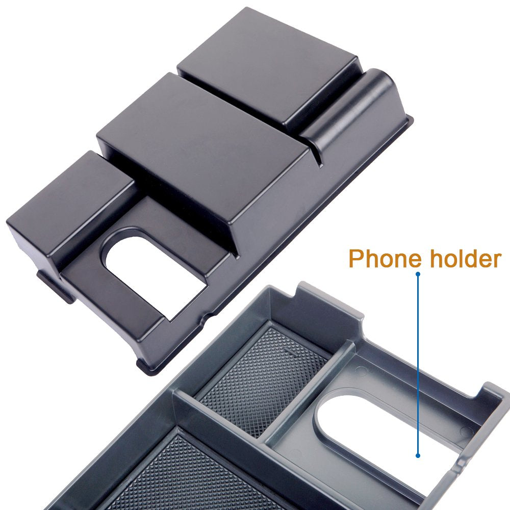 JDMCAR multi-sub-box layout holds phones, keys, and wallets within reach.
