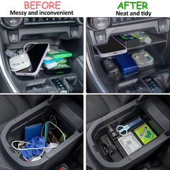 JDMCAR center console organizer for Toyota RAV4 side view highlights layered storage for small items.