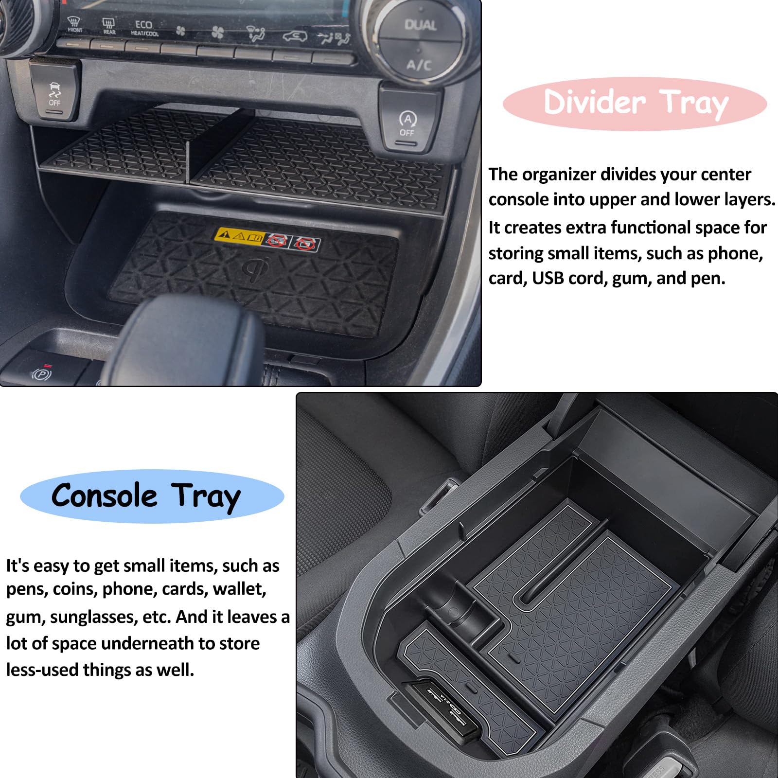 JDMCAR divider-detail fits Rav4 precisely while keeping USB ports reachable.