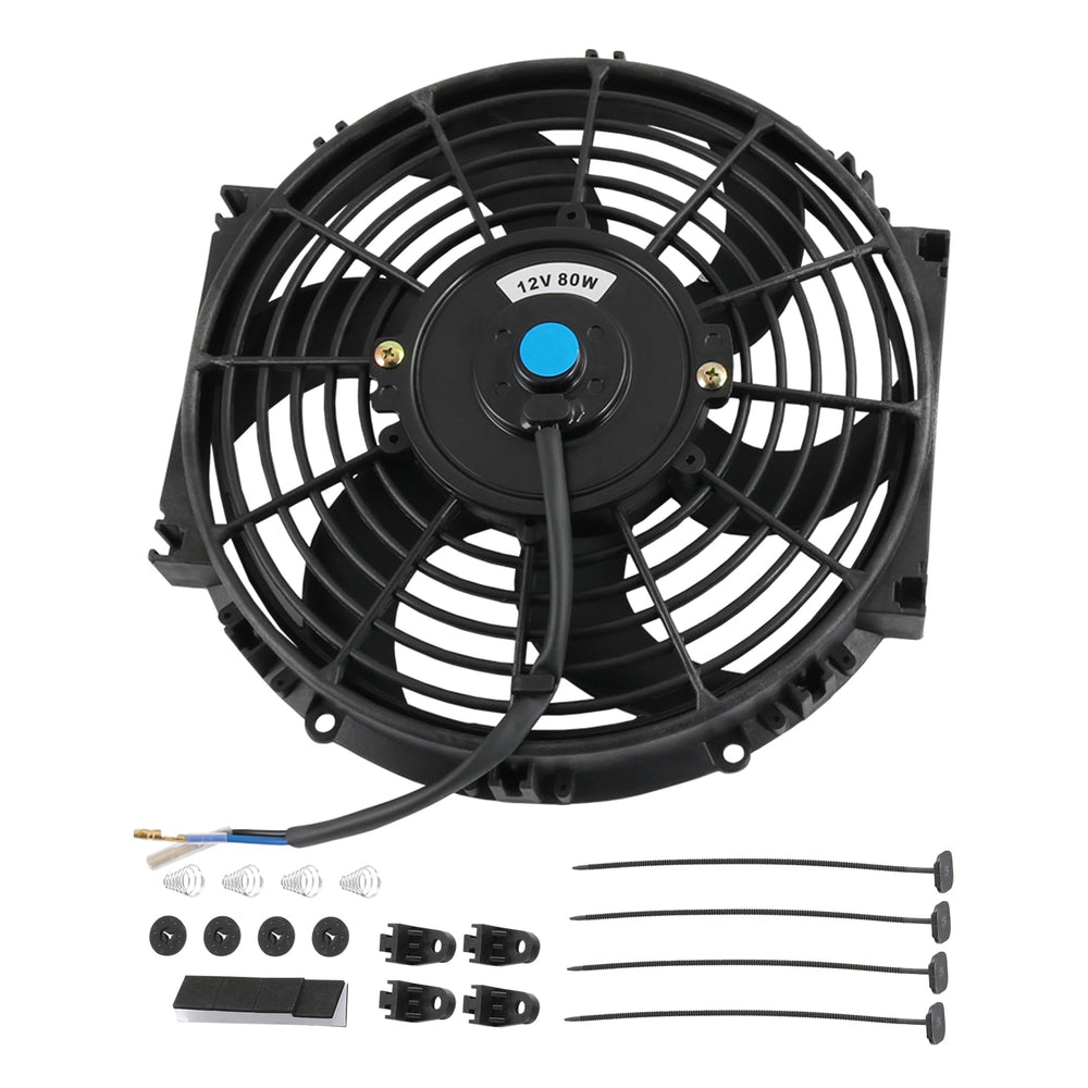 JDMSPEED 10-inch radiator fan front view showing steady engine cooling potential