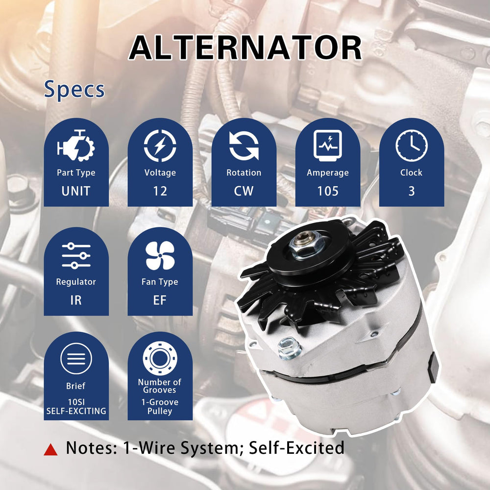 JDMSPEED 12V 105A alternator with CW rotation fits multiple 1-wire SBC and GM setups.