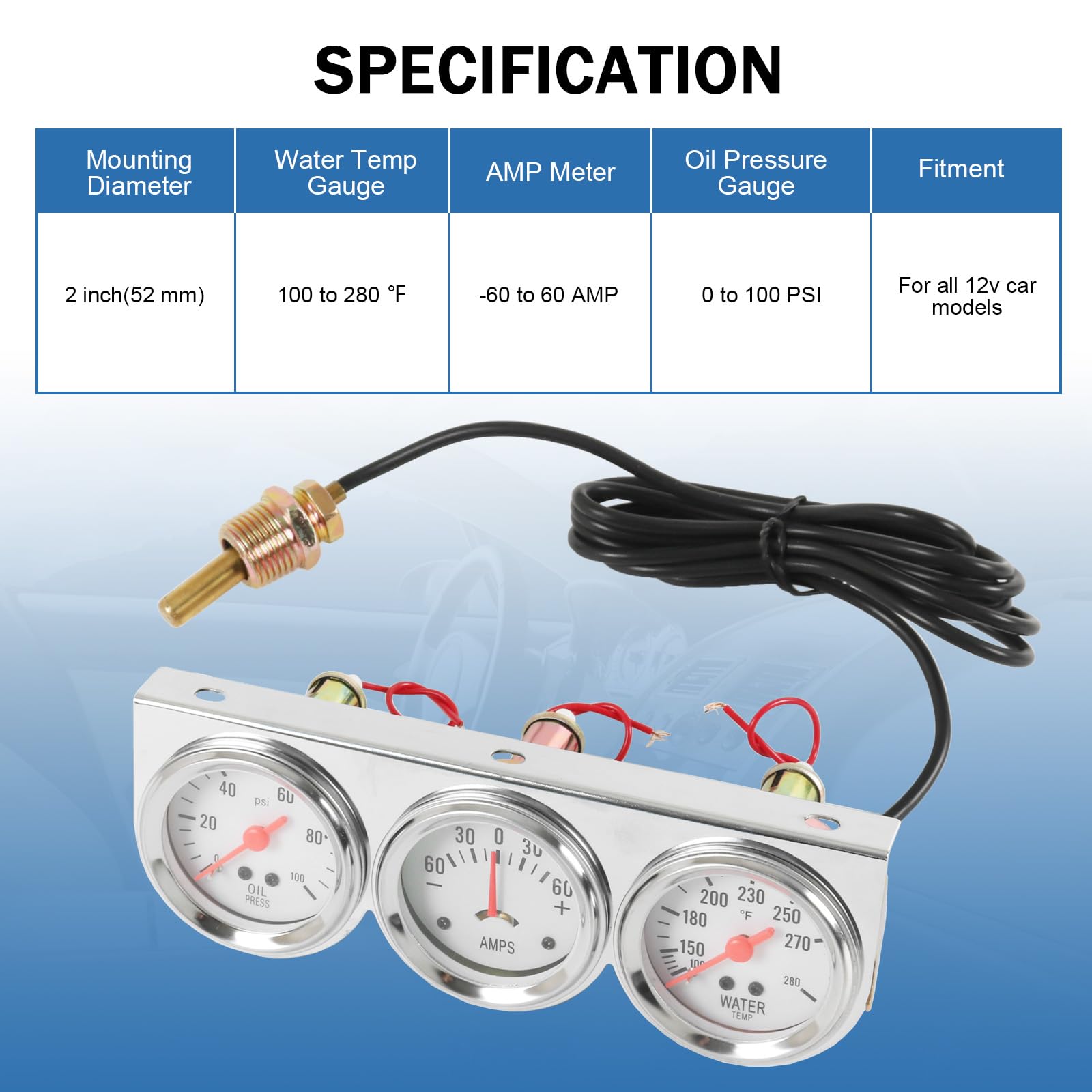 JDMSPEED water temperature gauge helps monitor coolant temperature.
