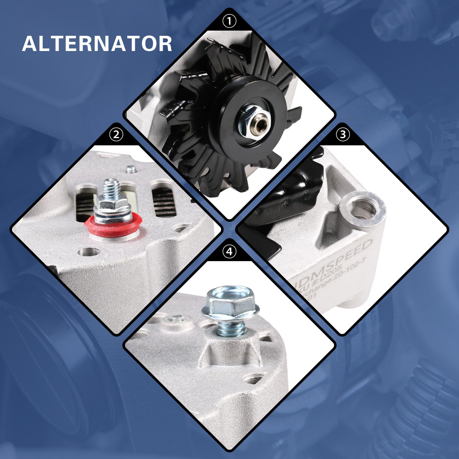 JDMSPEED 105A alternator compatibility image helps you identify replacements across brands.