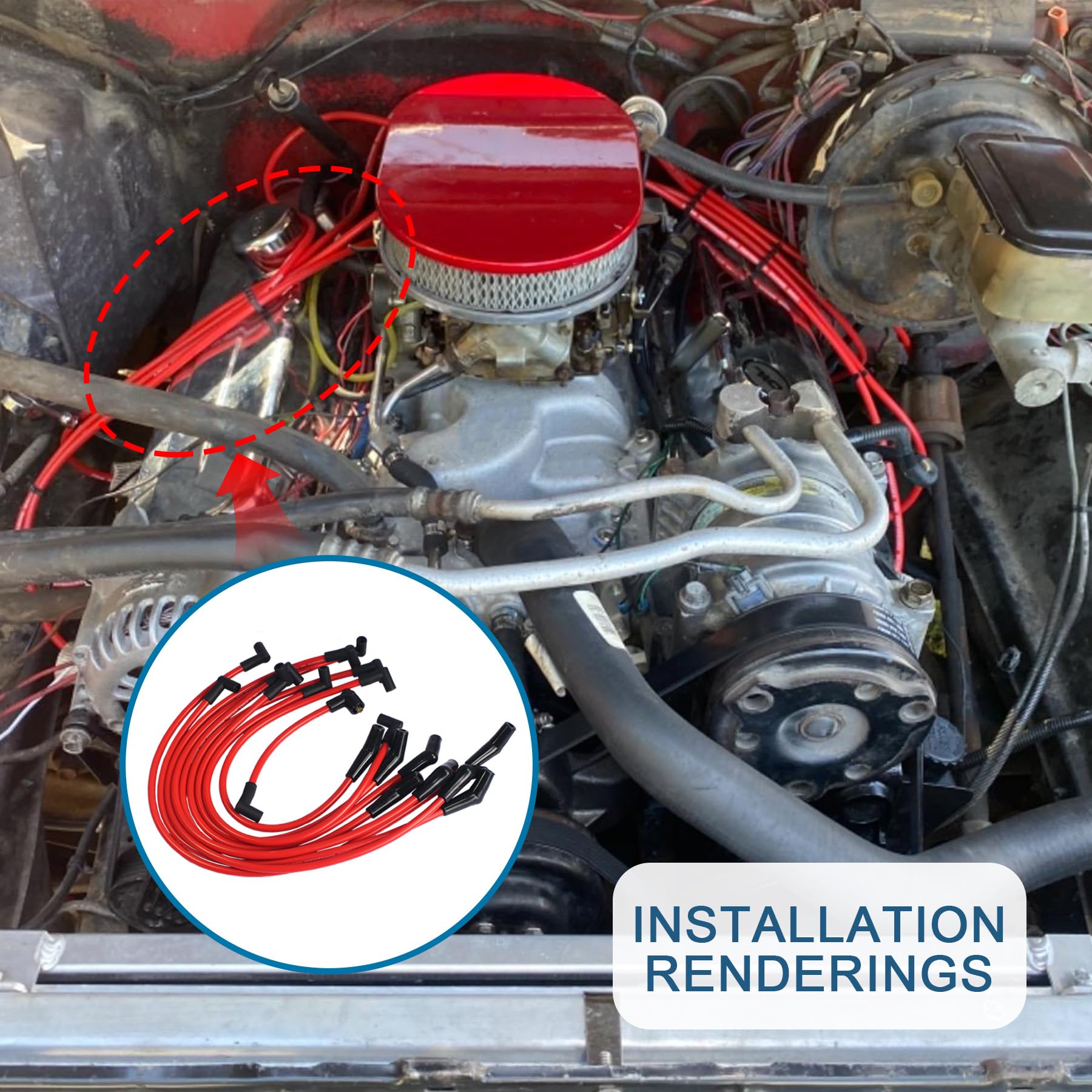 Wires installed during engine setup using JDMSPEED Red 10.5mm set