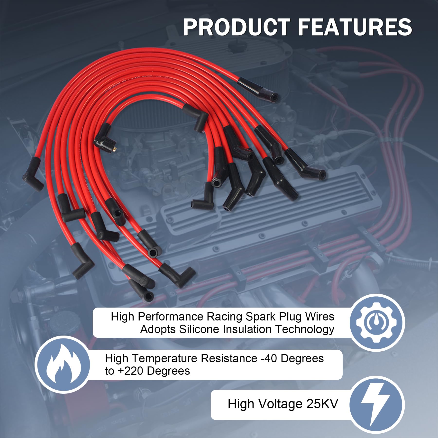 Silicone boots on JDMSPEED Red 10.5mm spark plug wires withstand heat