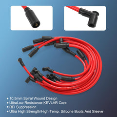 JDMSPEED red spark plug wire set installed in an engine bay.