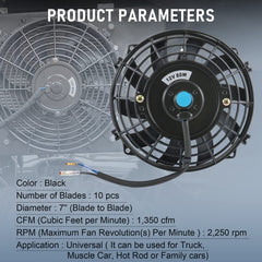 JDMSPEED universal 12V push-pull fan kit shown mounted in a vehicle
