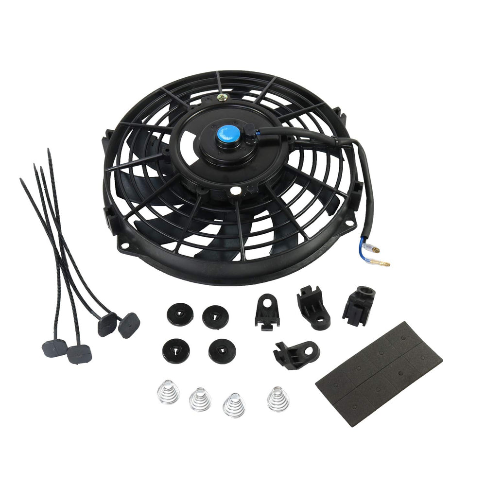 JDMSPEED universal slim 9inch fan side view showing compact cooling solution for tight engine bays.
