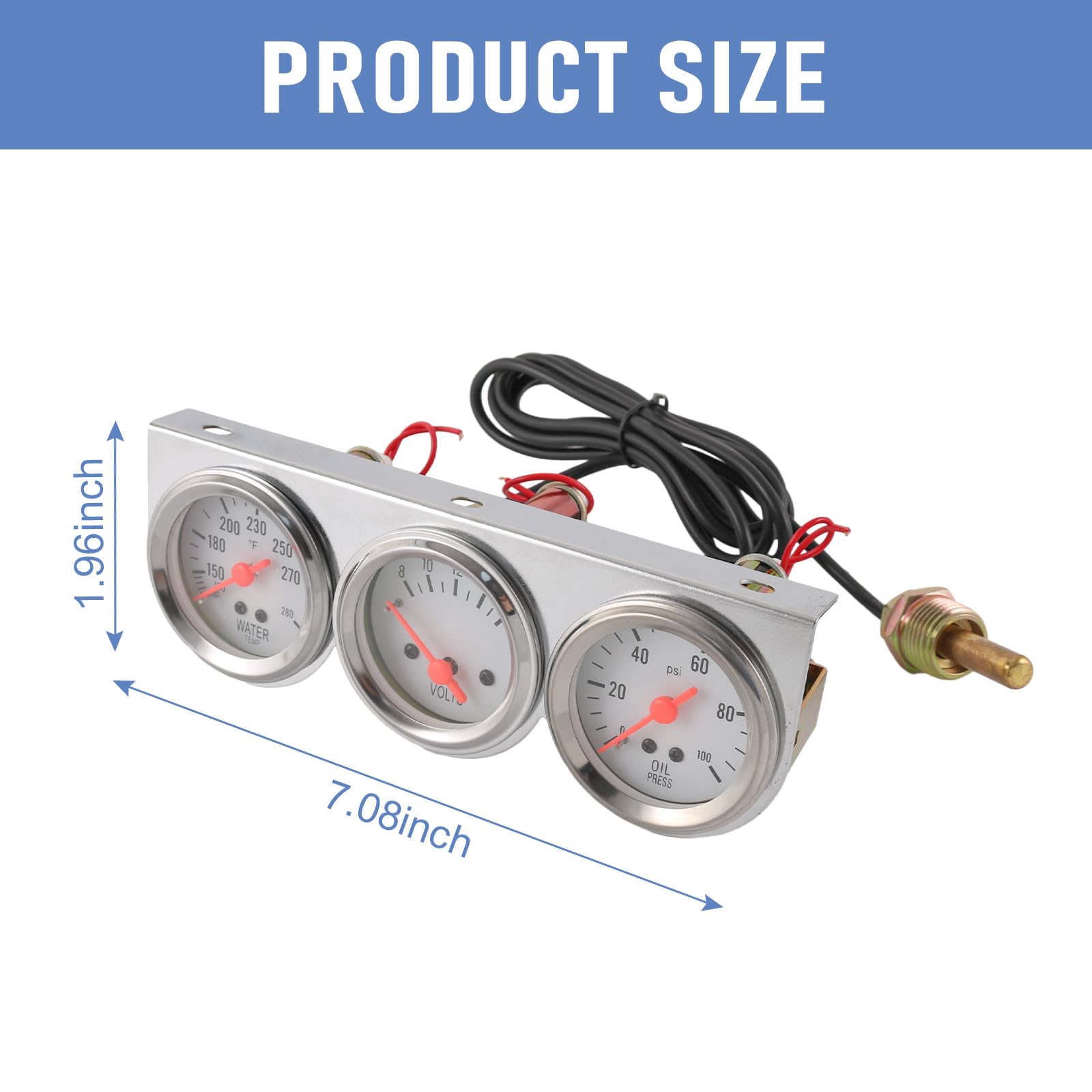JDMSPEED white-face dial triple gauge for quick readability