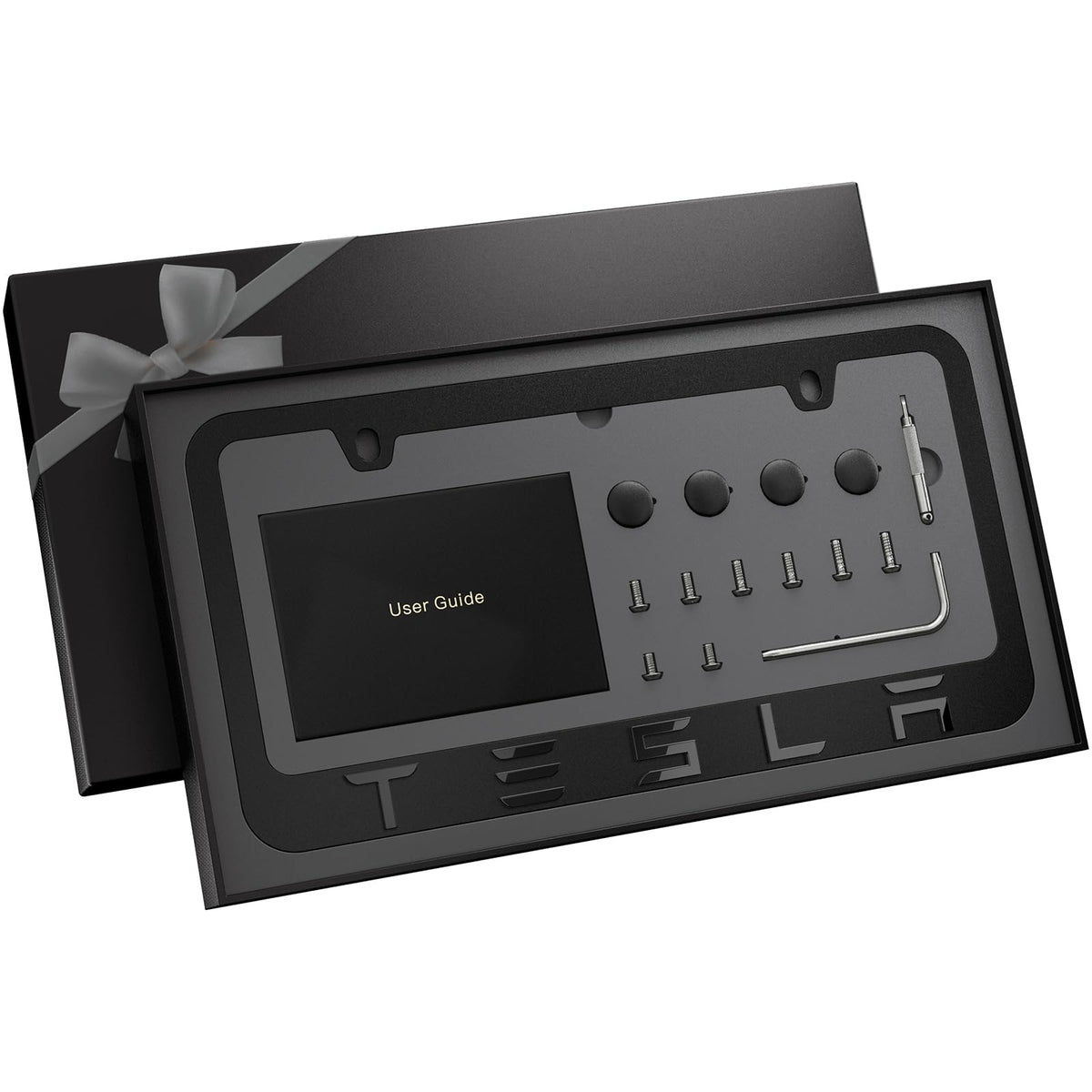 JDMstyle black license plate frame front view, durable stainless steel finish