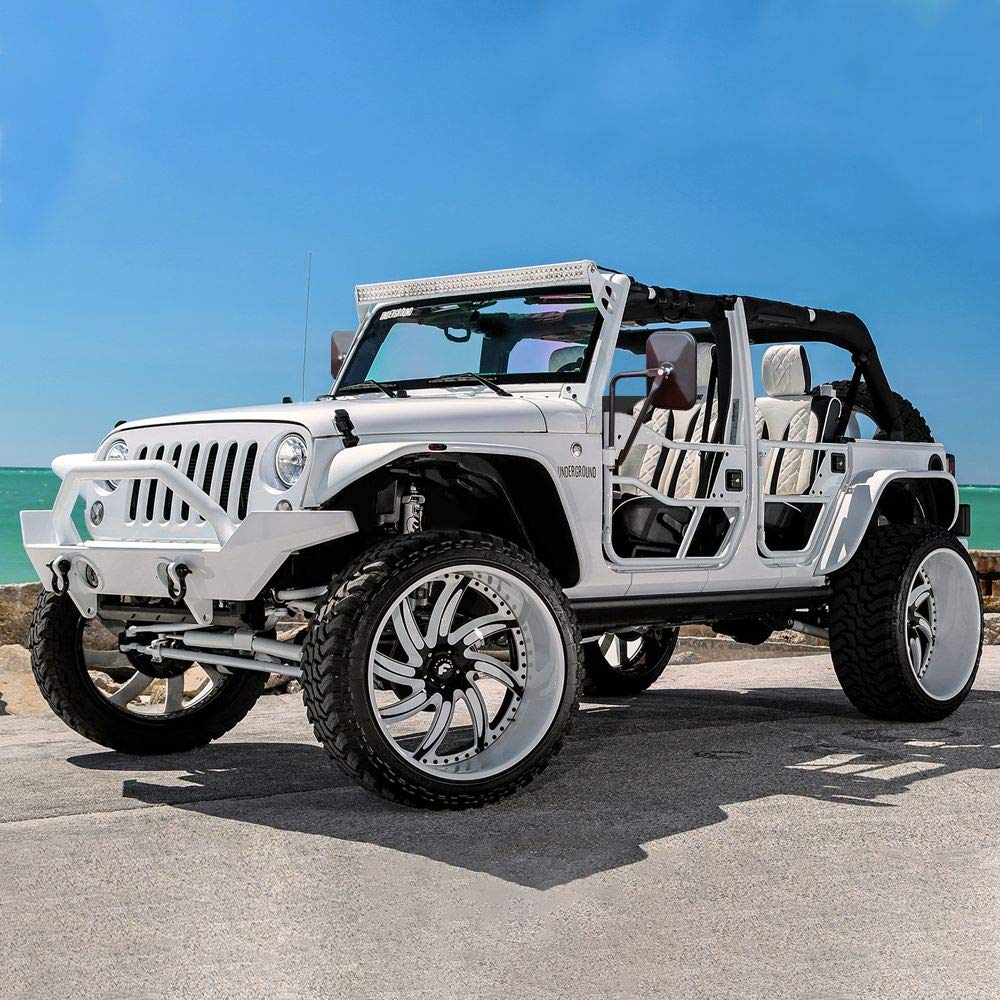 JeCar door-hinge mount ensures secure installation on Wrangler models.