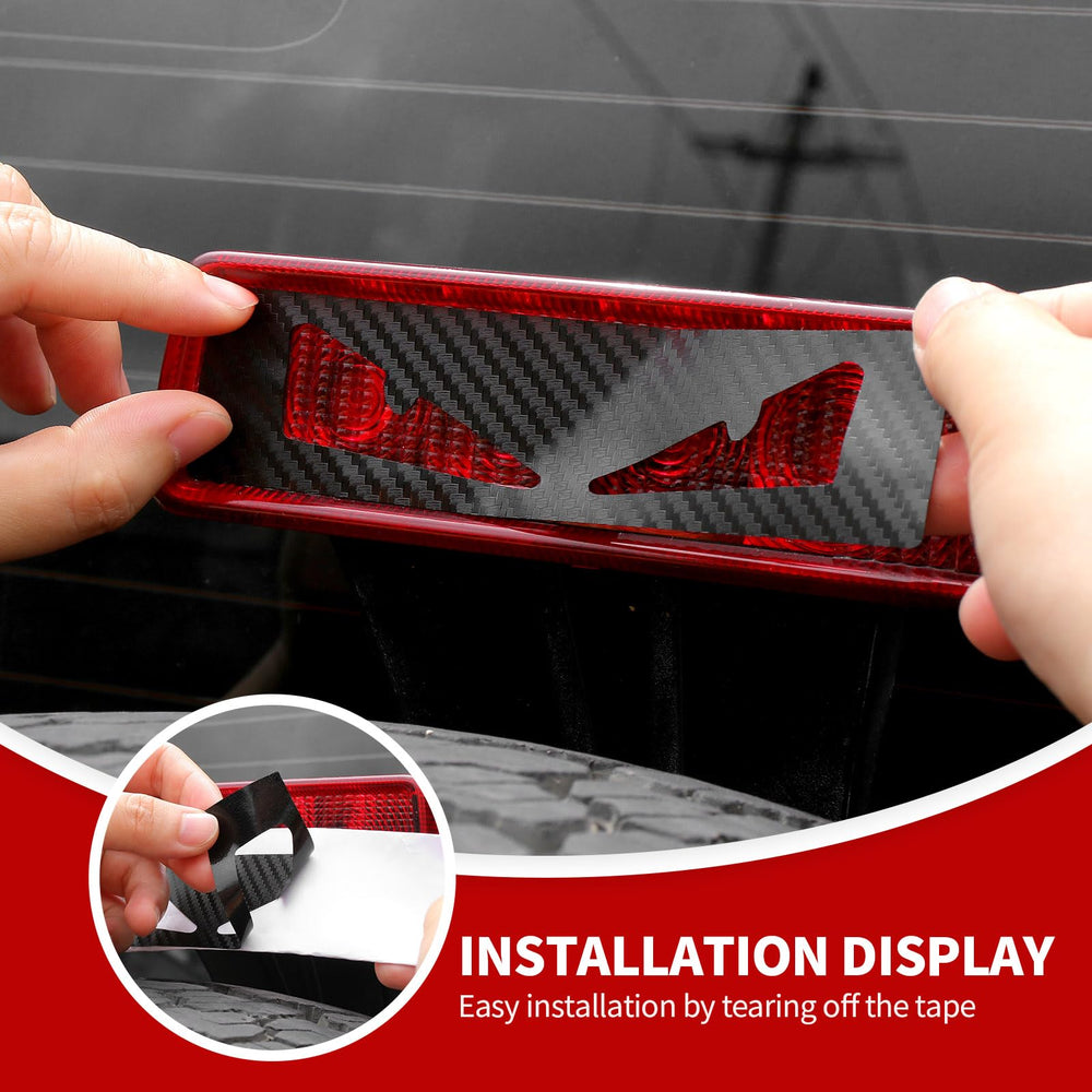 Close-up of JeCar carbon fiber texture on brake light decal highlighting durability