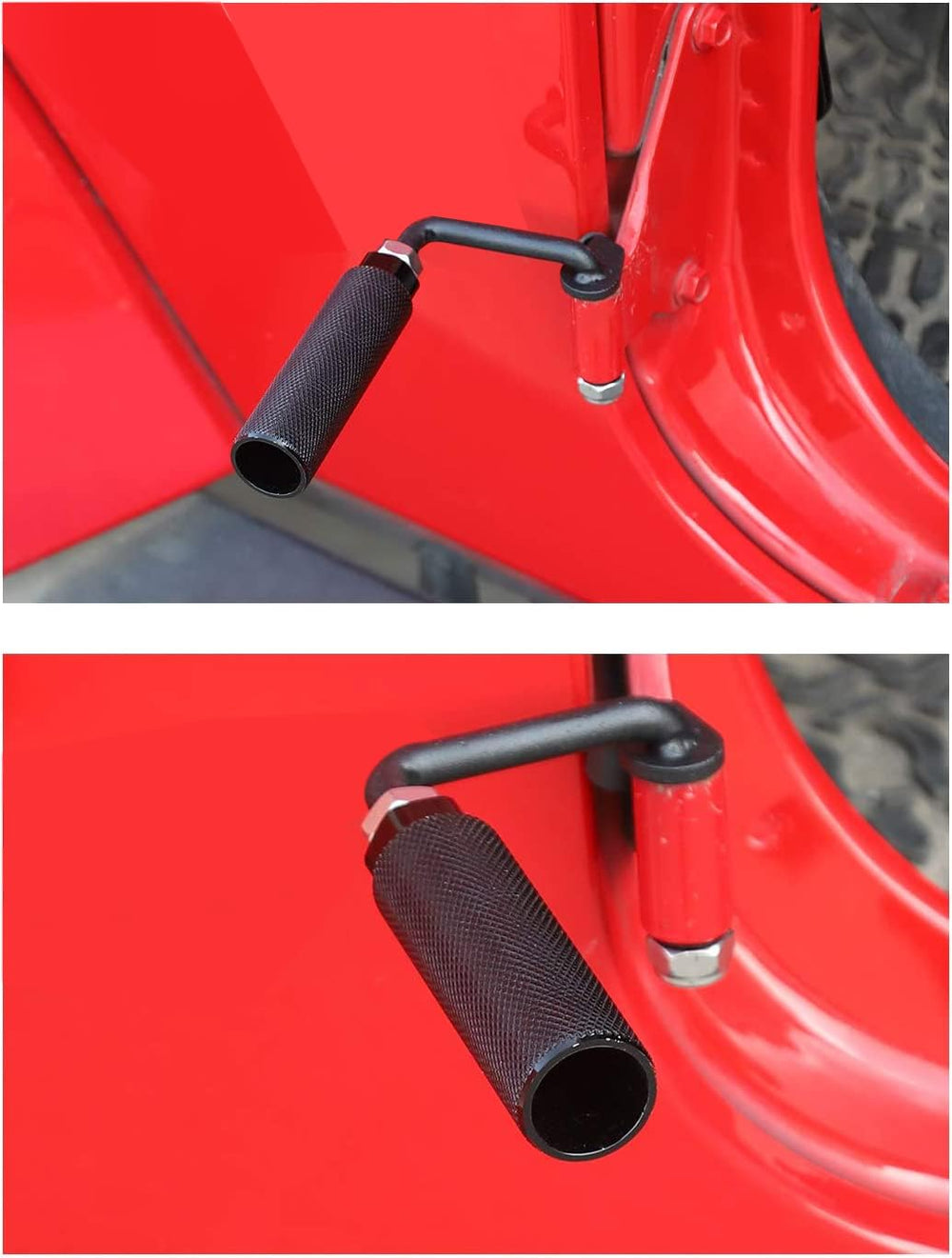 JeCar foot pegs assembly close-up shows robust welded construction for lasting use