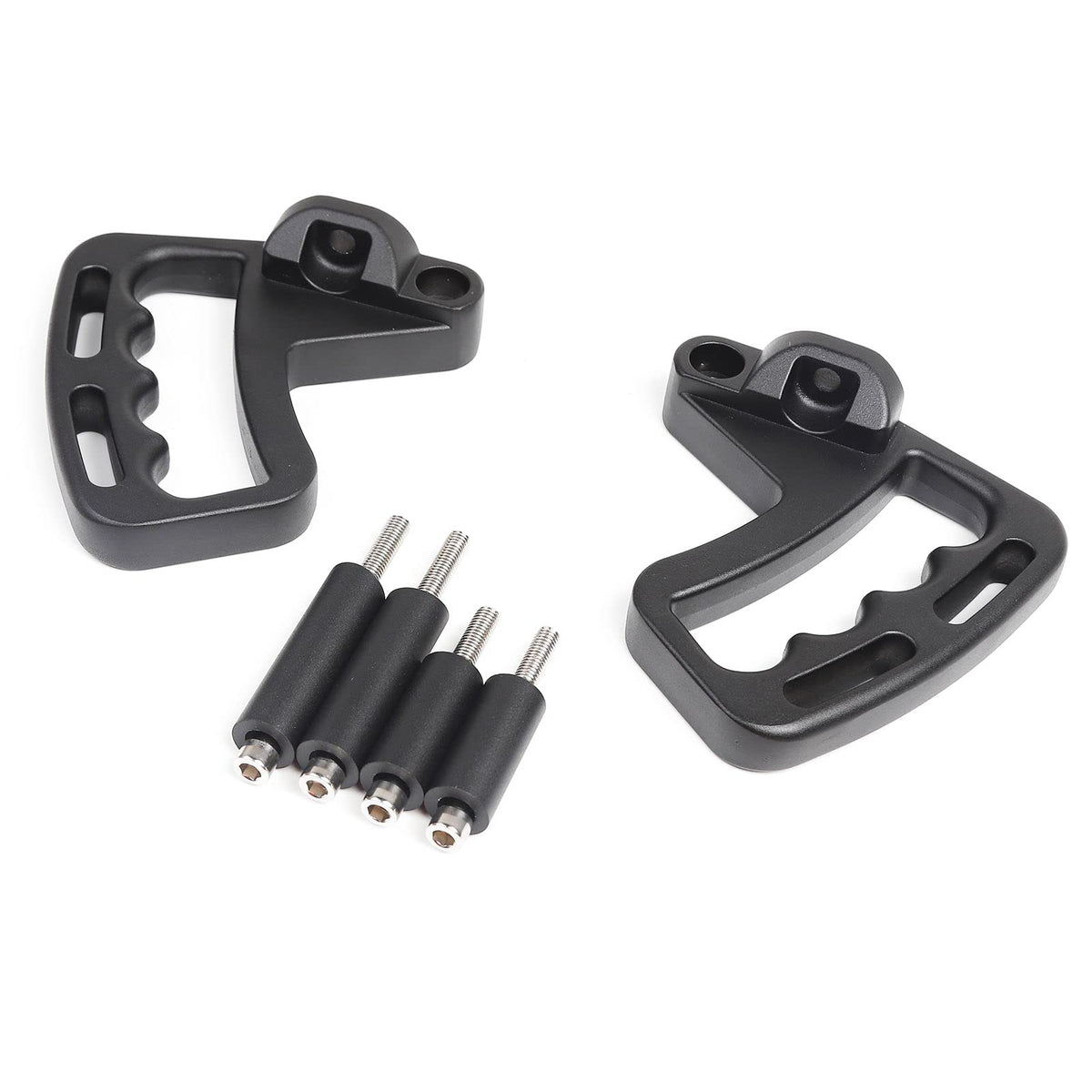 JeCar front aluminum grab handles installed on a Jeep Wrangler for easy entry.