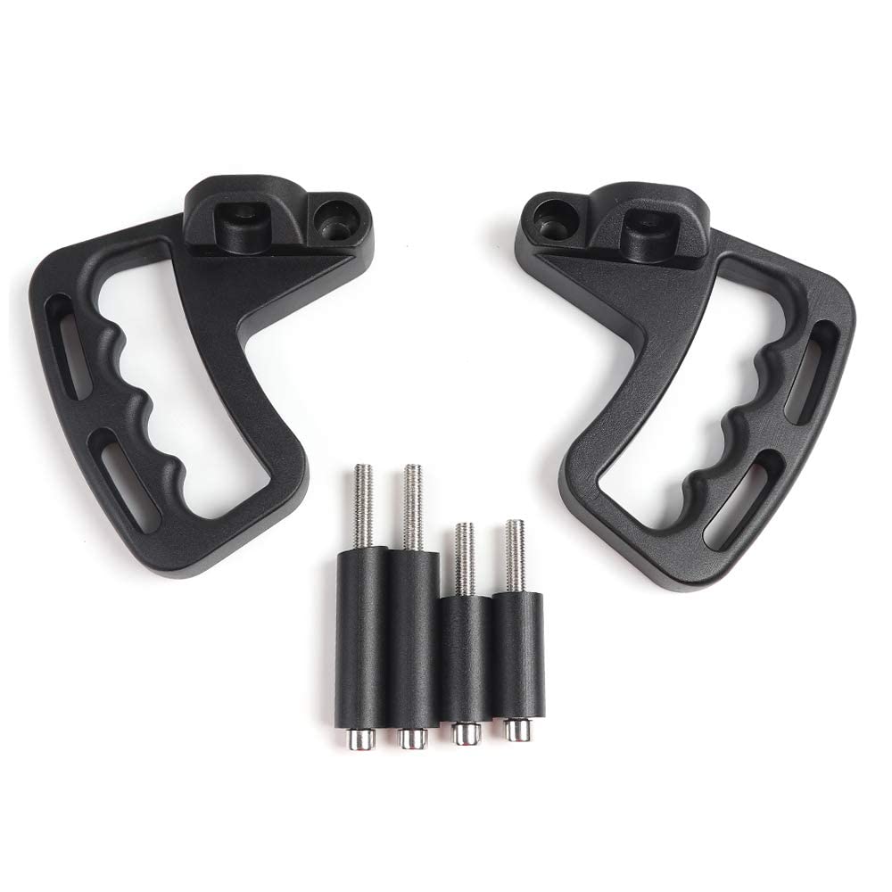 JeCar Front Grab Handles mounted on a Jeep Wrangler for easier entry on rugged trails.