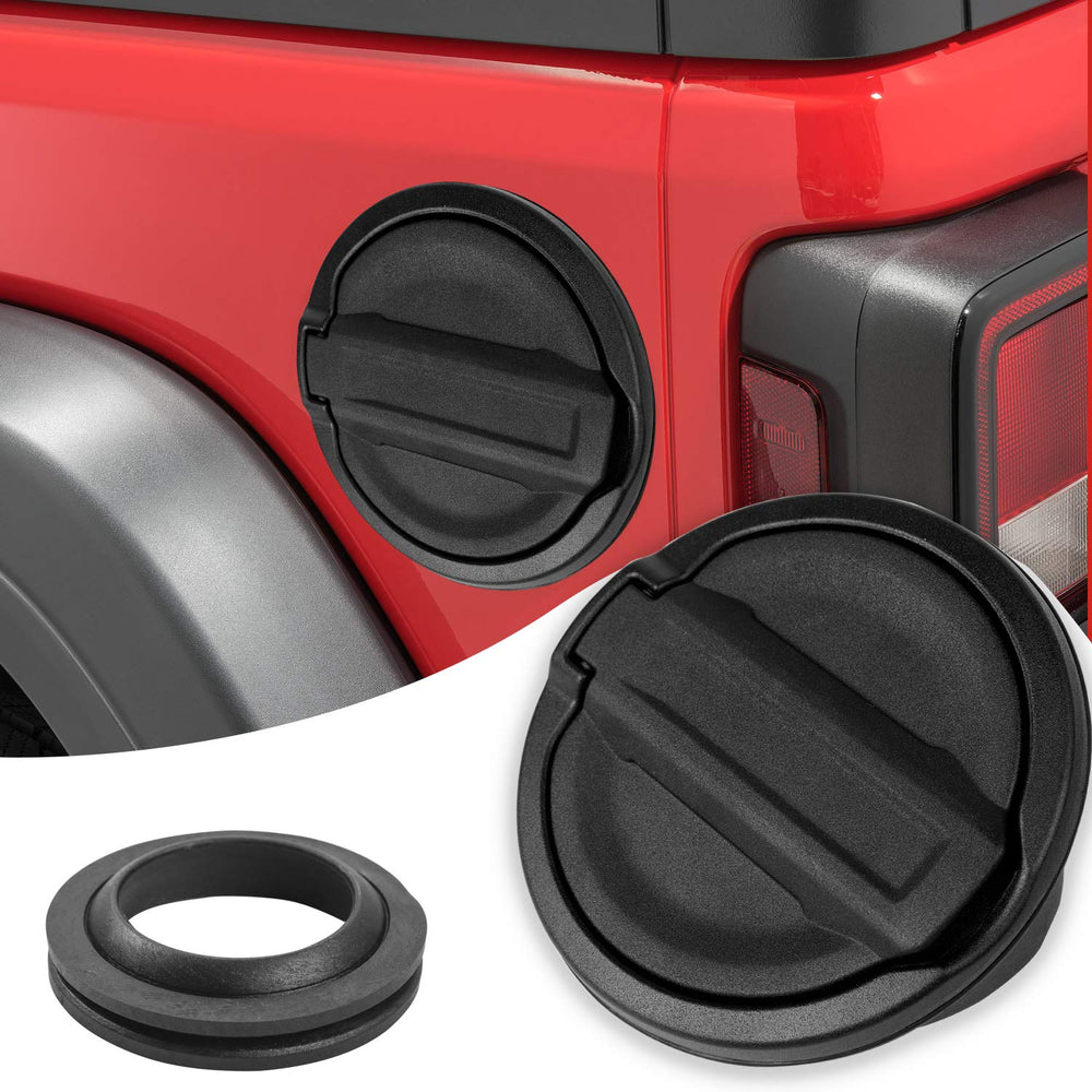 JeCar gas cap cover enhances Jeep Wrangler JL styling while protecting the fuel door.