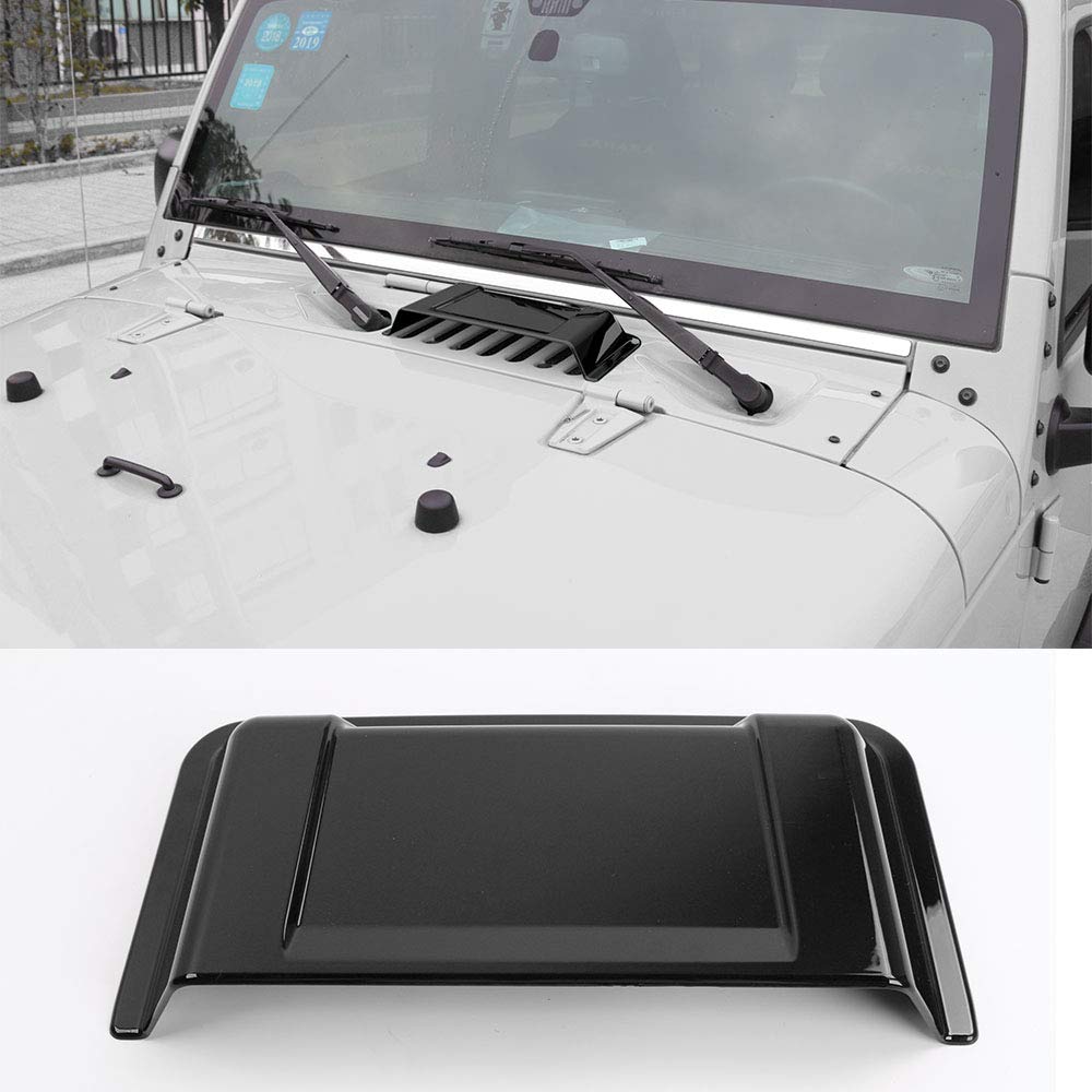 JeCar hood vent scoop front view, sleek black finish and airflow focus.