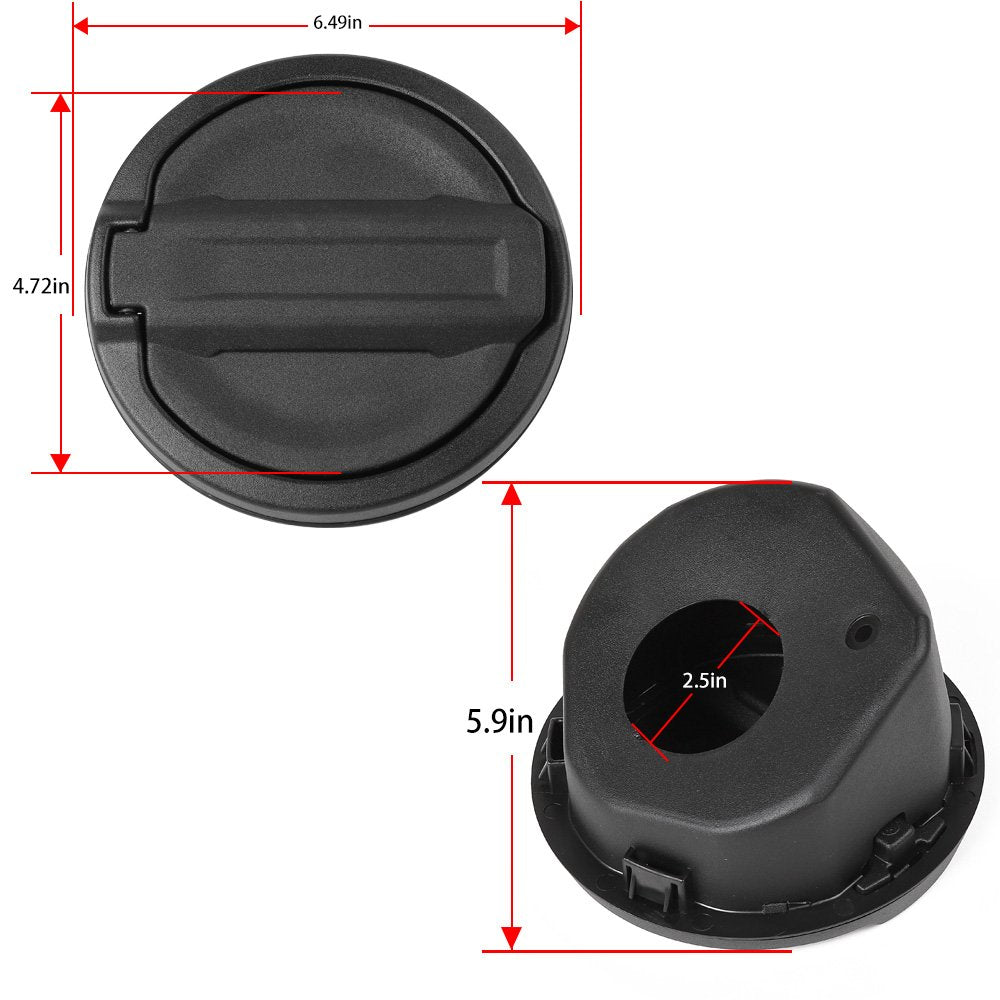 Rugged JeCar gas cap cover delivers a sportier, off-road-ready appearance.