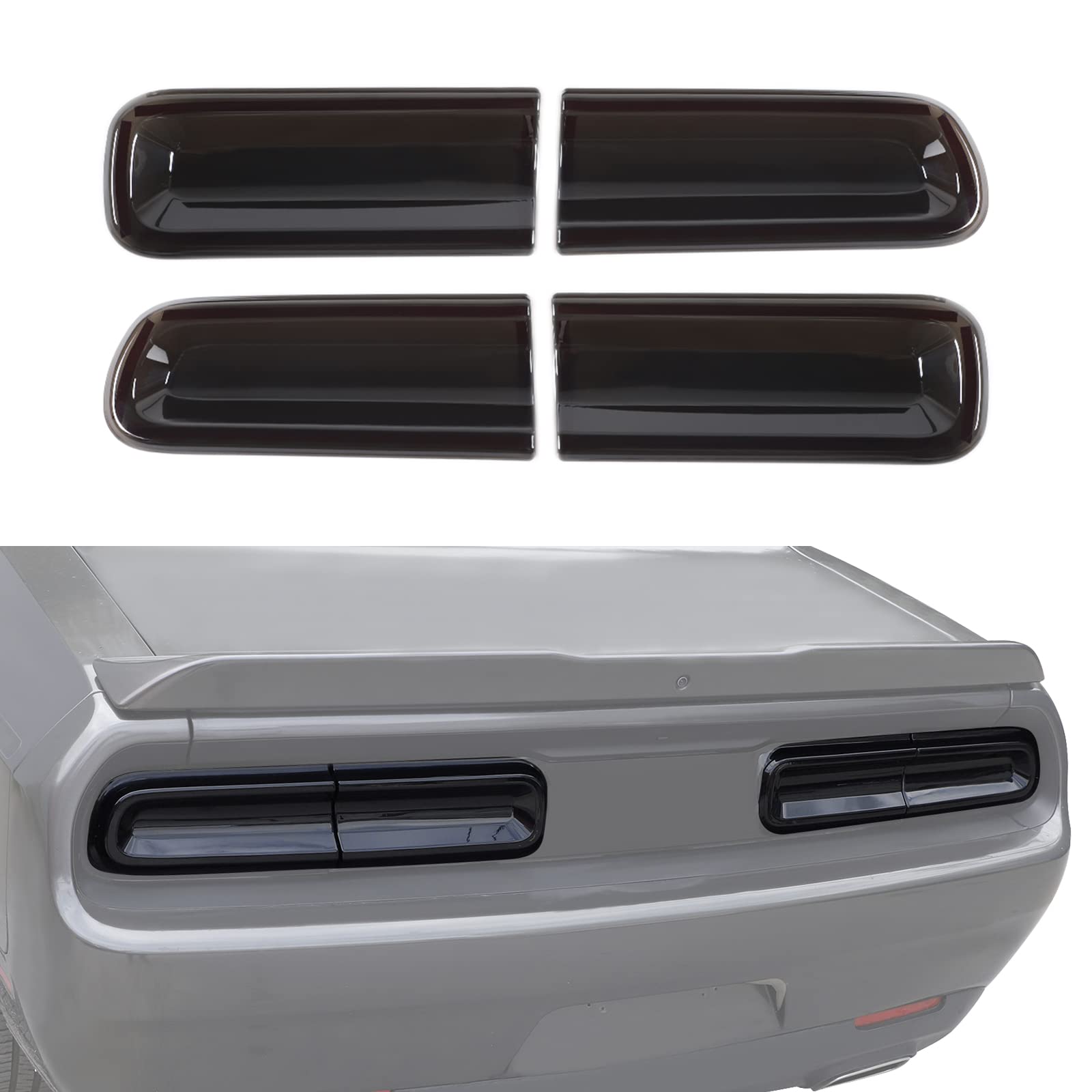 JeCar smoked tail light covers front view for Challenger with subtle protection