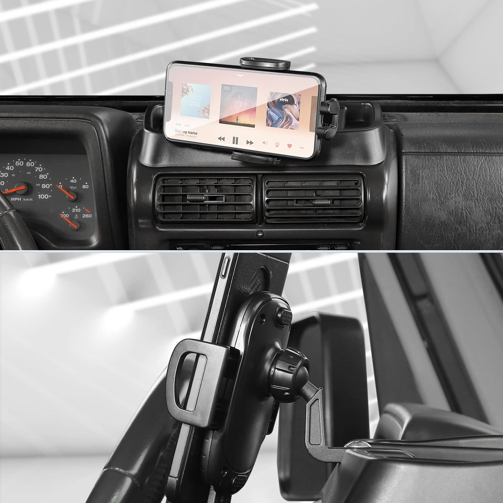 JeCar TJ dash installation using existing screw holes for quick setup.
