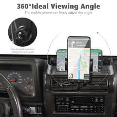 JeCar TJ phone holder with 360 rotation for adjustable viewing angles.