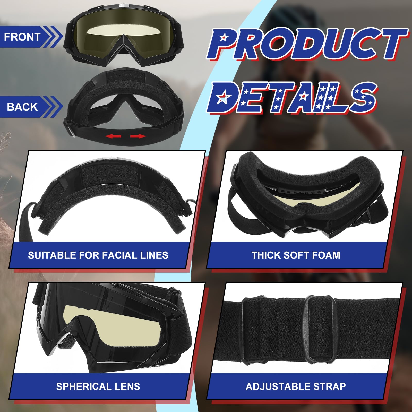 Jecery ATV goggle with elastic mask for secure outdoor fit.