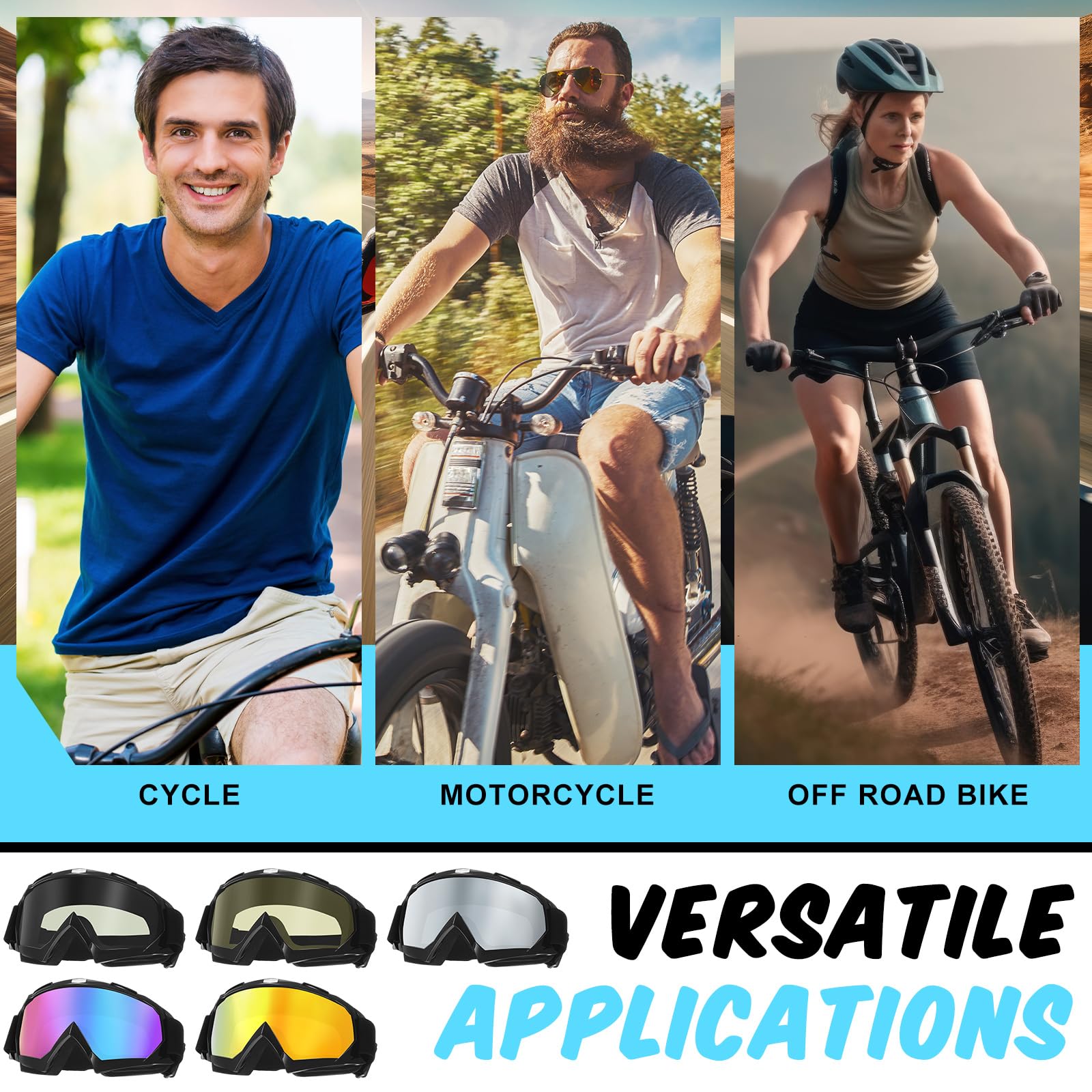 Jecery goggles feature elastic straps for a secure adjustable fit