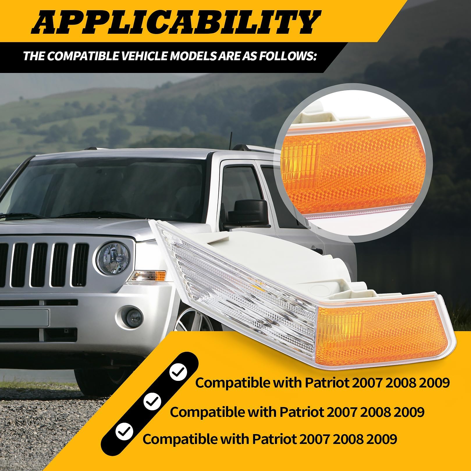 Jecoupoon Patriot front turn signal light cover right improves night visibility