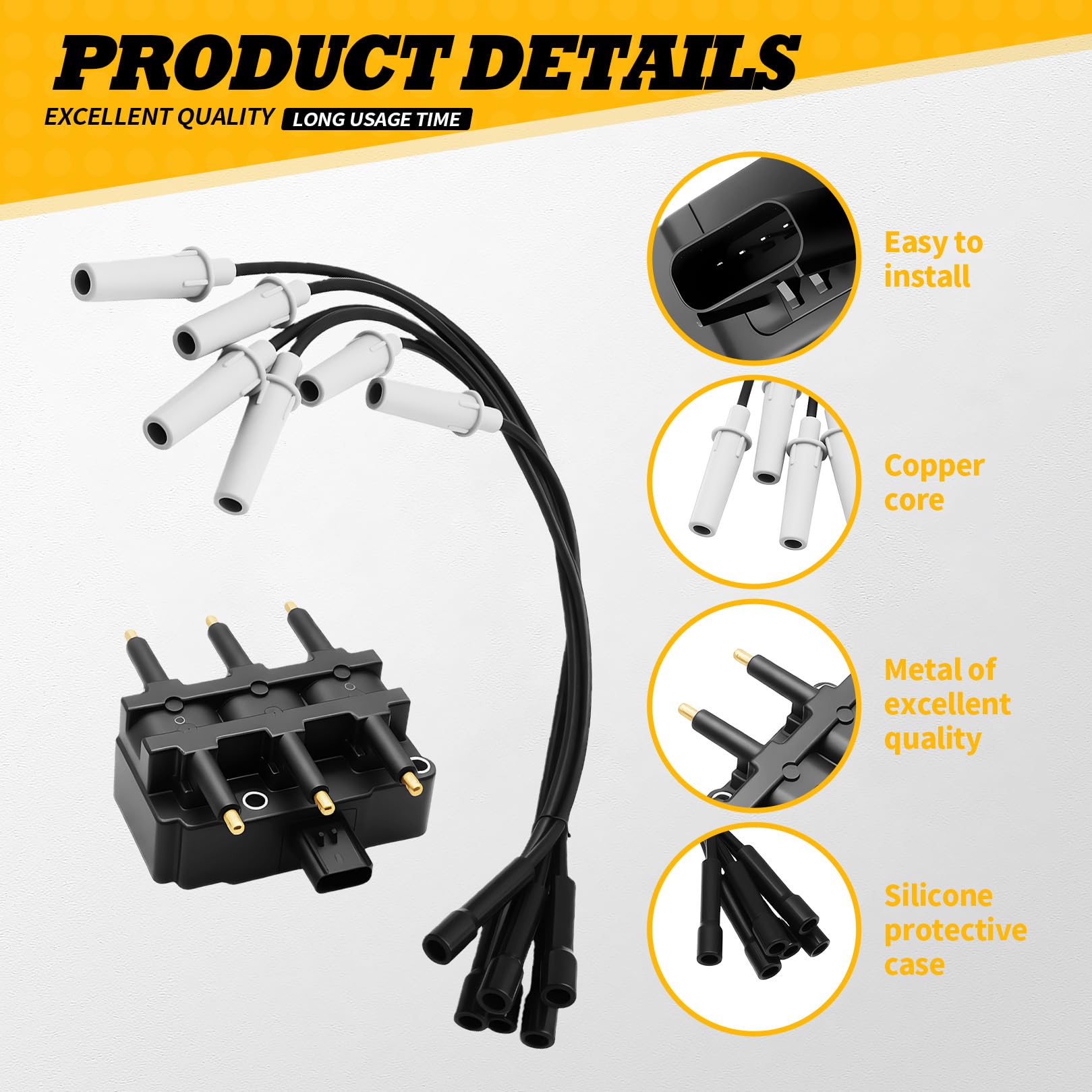 Jecoupoon UF305 spark plug wires deliver durable, high-conductivity spark across cylinders.