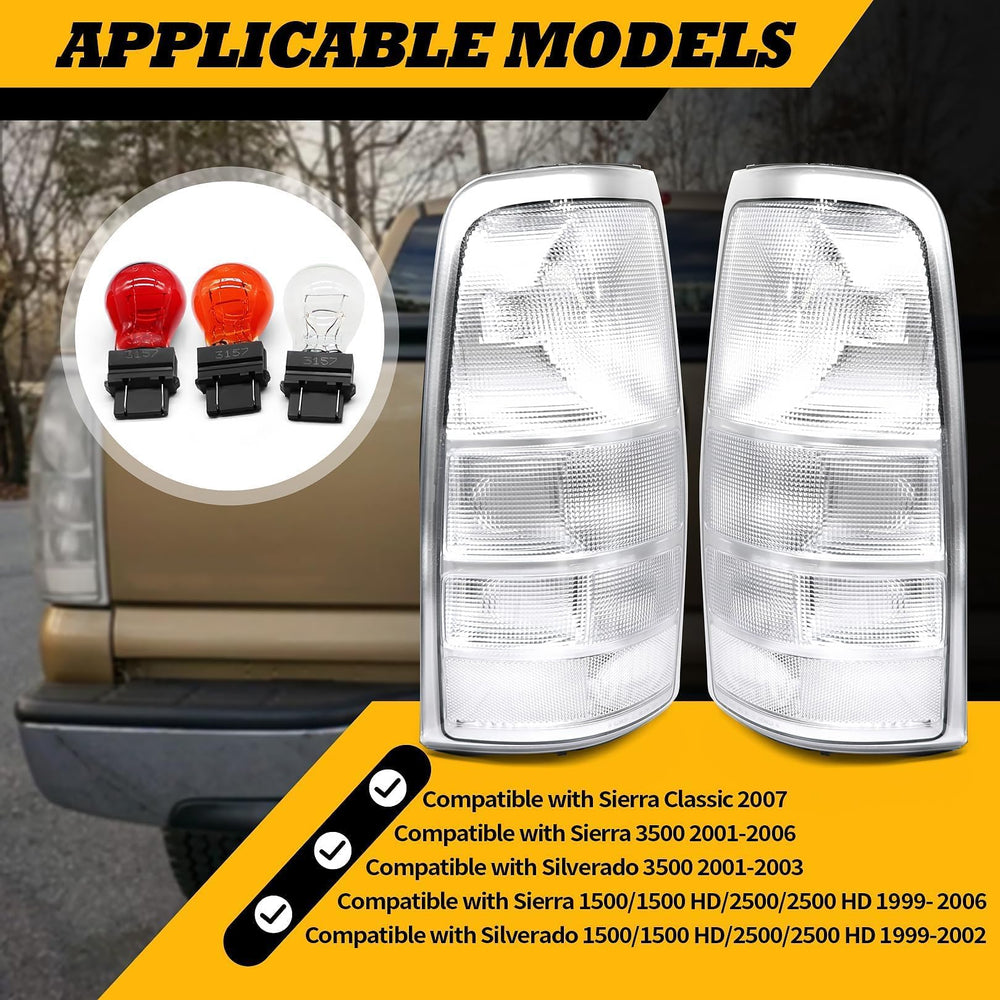 Jecoupoon white tail-light assembly for Silverado 3500 2001-2003 boosts road presence